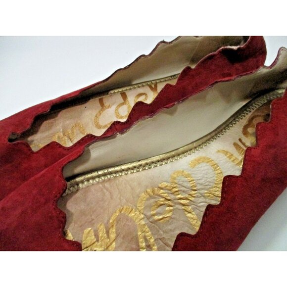 Sam Edelman Cranberry Pink Suede Flats Scalloped Edges - Size - US8M/EU38 - Picture 7 of 10